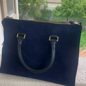 Clare V Blue and Black Shoulder Bag with Structured Design
